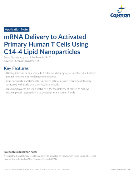 <p>​mRNA Delivery to Activated Primary Human T Cells Using C14-4 Lipid Nanoparticles<br></p>
